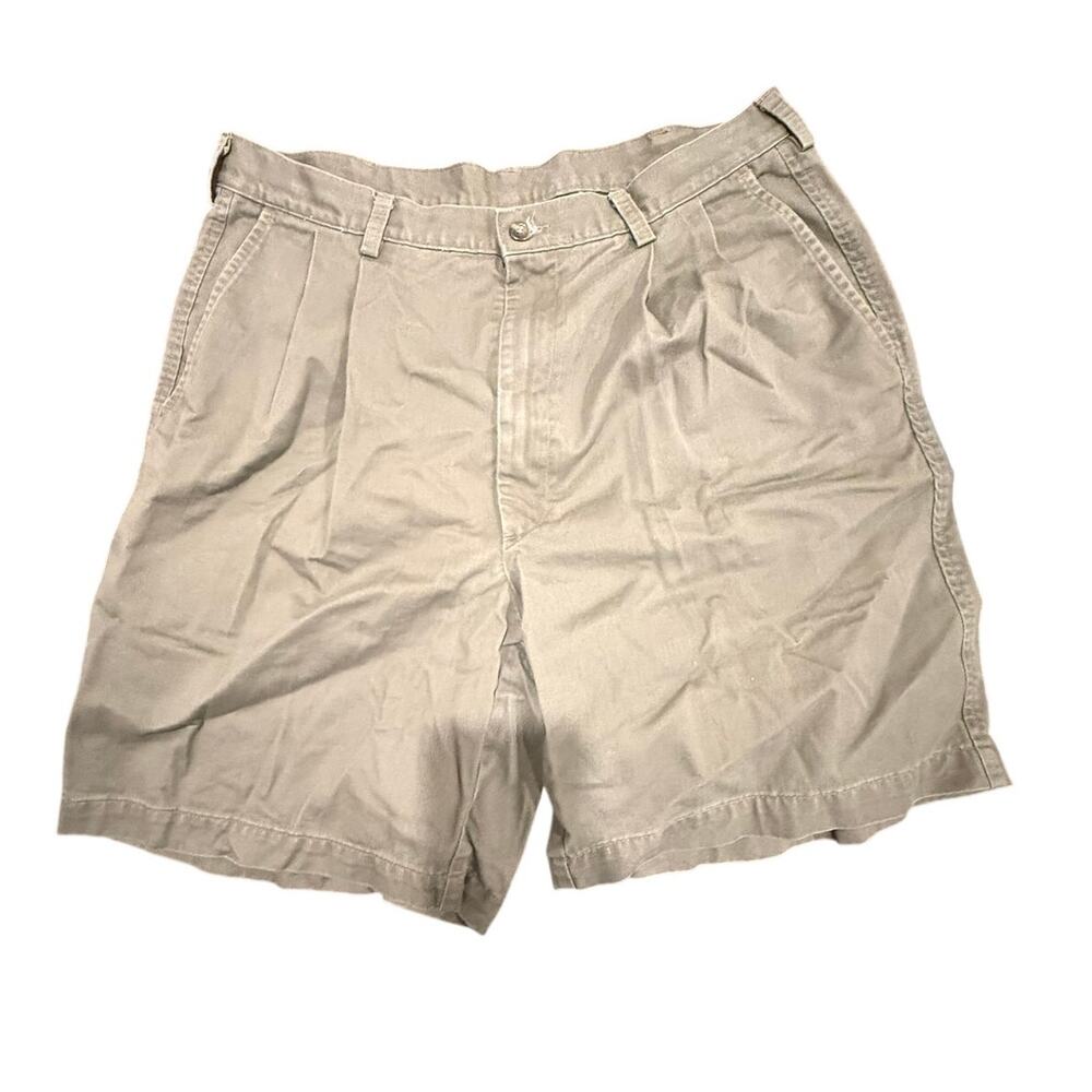 Haggar Men's Size 36 Tan Khaki Pleated Front 100% Cotton Chino Casual Shorts